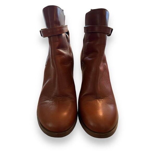 I. Crew Chestnut Leather Block Heel Ankle Boots 28443 - Picture 2 of 7